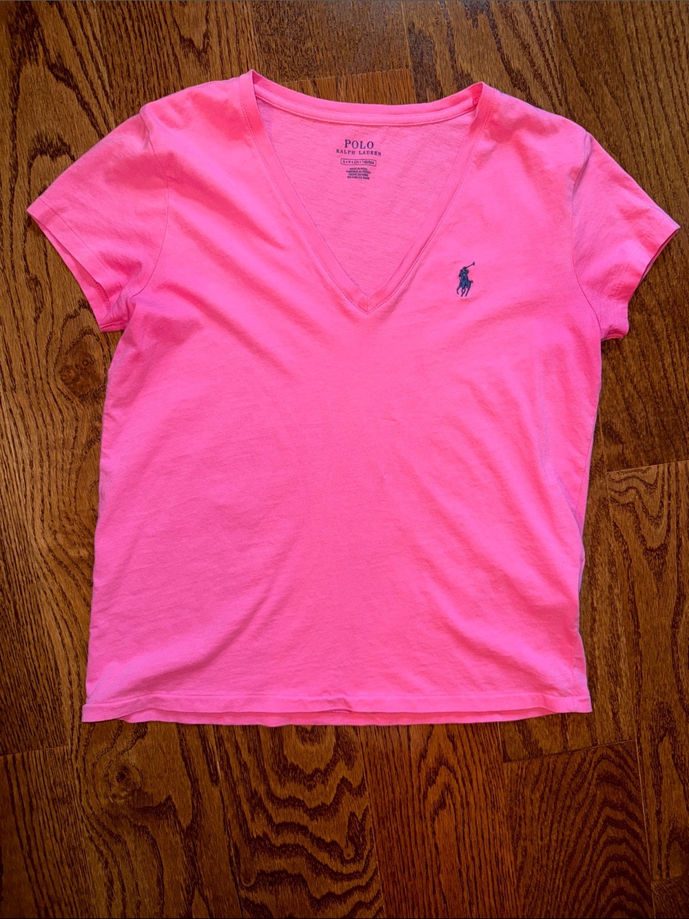 Size small women’s pink v-neck t-shirt by Polo Ralph Lauren.